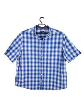 Mens George Blue Plaid Button Up Shirt Short Sleeve Cotton Blend Size 3XL